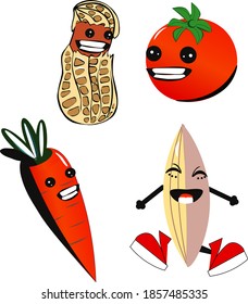 vegetables tomato nut cute emotion cartoon vector carrot almond