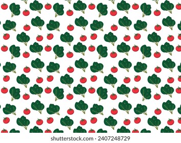 vegetables and tomato pattern, cabbage, vector illustration, for backgrounds or prints, vegetable templates, vegetables and fruits