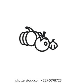 Vegetables, tomato, pumpkin outline icons. Vector illustration. Isolated icon suitable for web, infographics, interface and apps.