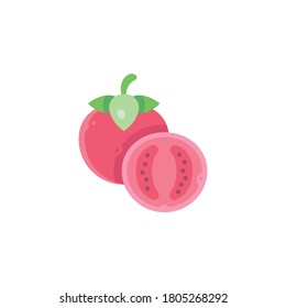 Verduras. Tomate, fruta entera y media. Icono plano de dibujos animados aislado en blanco.