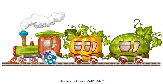 Trenes de verduras, vagones y carriles