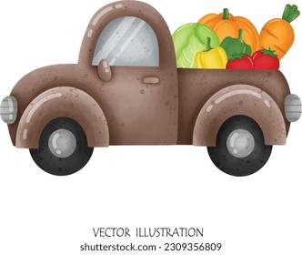 Vegetables truck hand drawing vector illustration 