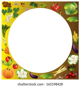 Vegetables vector background with place for text, healthy food theme vector illustration.