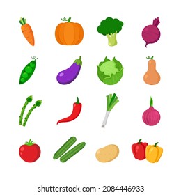 Vegetables vector collection logo icon set Healthy nutrition organic garden plants carrot Beet Root Pumpkin Broccoli Green Peas Eggplant Butternut Cabbage asparagus chilli Leeks Onion Tomato