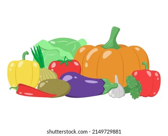 Vegetables vector composition. Fresh vegetables, harvest healthy food