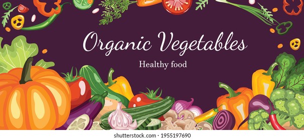 Verduras. Ilustraciones vectoriales de alimentos: tomate, remolacha, pimienta, pepino, brócoli, zanahoria, calabaza, romero, papa, rábano, setas, chile y ajo.