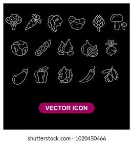 Vegetables vector icon, flat style isolated on black background