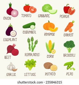 Vegetables vector icon set