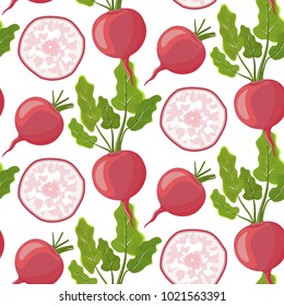 Vegetables vector icons in cartoon style.Stock vector. Collection farm product for restaurant menu, market label. Cartoon radish on isolated white background.