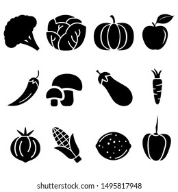 Vegetables vector icons set. vitamins illustration symbol collection. food symbol or logo.