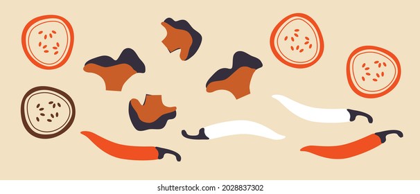 Imagen de clip de verduras, ilustración vectorial. Ilustración plana de vegetales de dibujos animados para web, diseño, paquete. Icono abstracto de verduras planas, para menú. Alimentos frescos sanos, alimentos naturales orgánicos aislados.