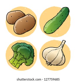 Vegetables vector illustration set. Hand drawn simply coloring sketch