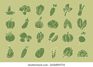 Vegetables Vector Illustration Set. Hand Drawn Vector Food Vegetable Frames and Cartoon Botanical Banners.