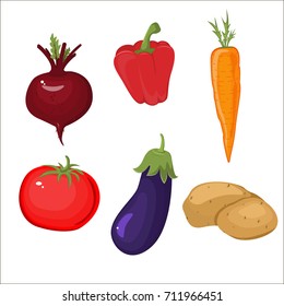 Vegetables Vector.Set of vegetables isolated white background.