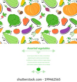 Vegetables vector light background with great abundance of bright colorful vegetables, with place for text