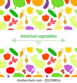 Vegetables vector light background with great abundance of bright colorful vegetables, with place for text