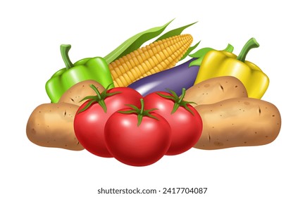 Vegetables. Vector realistic 3D illustration isolated on white background.