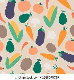 Vegetables vector seamless pattern Healthy food lifestyle pattern for kitchen wallpaper textile