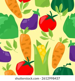 Vegetables vector seamless pattern. Organic vegetable background. Vegan and healthy garden products