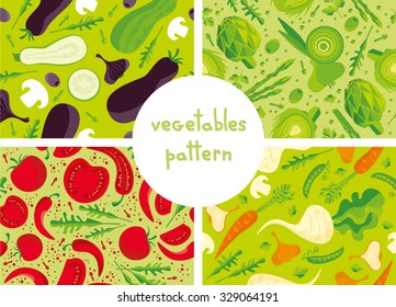 Vegetables vector seamless patterns. Endless texture can be used for wallpaper, menu background, food textures.