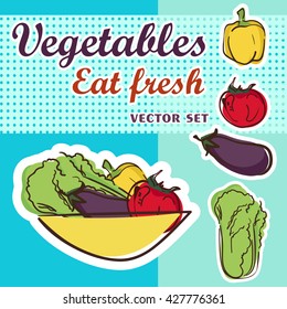Vegetables vector set of healthy food. Hand draw colored vegetable culture for design.