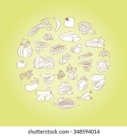 Vegetables vector set. Vegetables icons. Circle