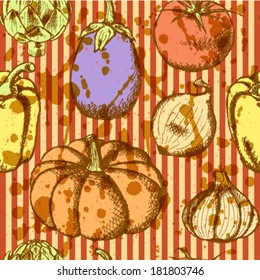 Vegetables vector, sketch seamless pattern