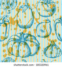 Vegetables vector, sketch seamless pattern