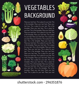 Vegetables vector vertical background. Modern flat design. Healthy food background.