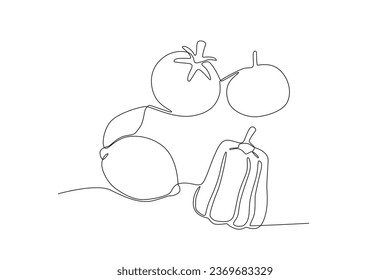 Vegetables for vegetarians. World vegan day one-line drawing