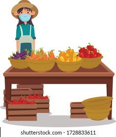 A vegetables vendor selling fresh and healthy vegetables illustrartion