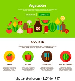 Vegetables Web Design. Flat Style Vector Illustration for Website Banner and Landing Page. 