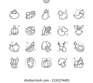 Vegetables Well-crafted Pixel Perfect Vector Thin Line Icons 30 2x Grid for Web Graphics and Apps. Simple Minimal Pictogram