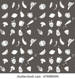 Vegetables white on brown pattern