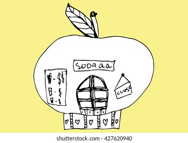 vegetables, wonderful house, line art