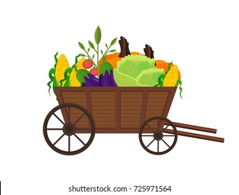 Vegetables in a wooden cart Vector background