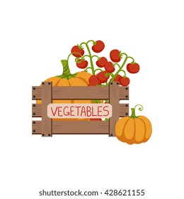 Vegetables In Wooden Crate Flat Simple Colorful Design Vector Illustration
