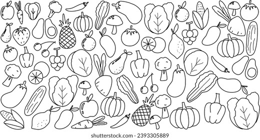 Vegetables.Simple doodle outline style. Vector stock black and white illustration..