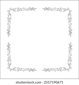 Vegetal floral frame with leaves and bluebell flowers, decorative corners for greeting cards, banners, business cards, invitations, menus. Isolated vector illustration.	
