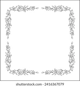 Vegetal floral frame with leaves and flowers, decorative corners for greeting cards, banners, business cards, invitations, menus. Isolated vector illustration.	
