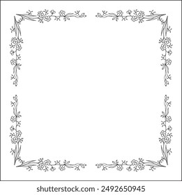 Vegetal floral frame with leaves and flowers, decorative corners for greeting cards, banners, business cards, invitations, menus. Isolated vector illustration.	