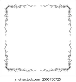 Vegetal floral frame with leaves and flowers, decorative corners for greeting cards, banners, business cards, invitations, menus. Isolated vector illustration.	
