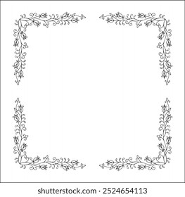 Vegetal floral frame with leaves and flowers, decorative corners for greeting cards, banners, business cards, invitations, menus. Isolated vector illustration.	
