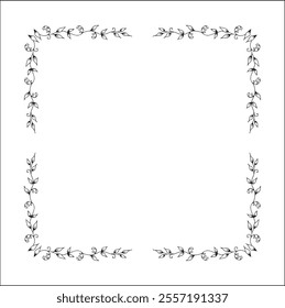 Vegetal floral frame with leaves and flowers, decorative corners for greeting cards, banners, business cards, invitations, menus. Isolated vector illustration.	
