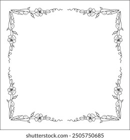 Vegetal floral frame with leaves and poppy flowers, decorative corners for greeting cards, banners, business cards, invitations, menus. Isolated vector illustration.	
