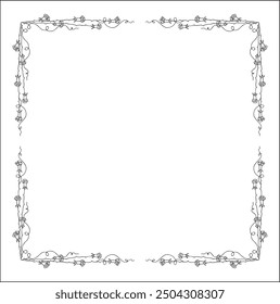 Vegetal floral frame with leaves and rose flowers, decorative corners for greeting cards, banners, business cards, invitations, menus. Isolated vector illustration.	