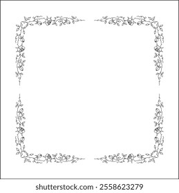 Vegetal floral frame with leaves and rose flowers, decorative corners for greeting cards, banners, business cards, invitations, menus. Isolated vector illustration.	
	
