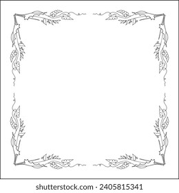 Vegetal floral frame with tropical leaves and flowers, decorative corners for greeting cards, banners, business cards, invitations, menus. Isolated vector illustration.