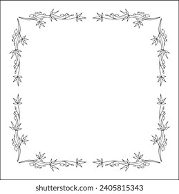 Vegetal floral frame with tropical leaves and flowers, decorative corners for greeting cards, banners, business cards, invitations, menus. Isolated vector illustration.