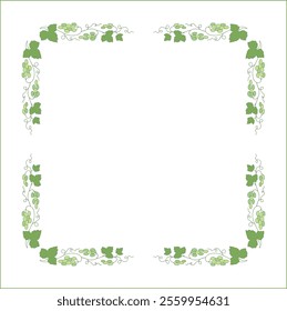 Vegetal frame with grapevine, bunches with green grape, decorative corners for greeting cards, banners, business cards, invitations, menus. Isolated vector illustration.	
